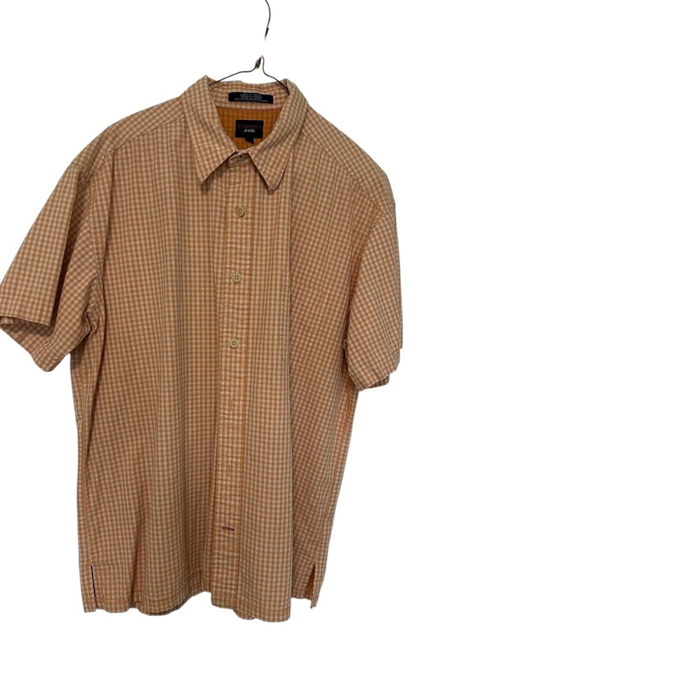 Tommy Jeans Button Up Shirt Short Sleeve‎ Gingham Checkered Orange Large